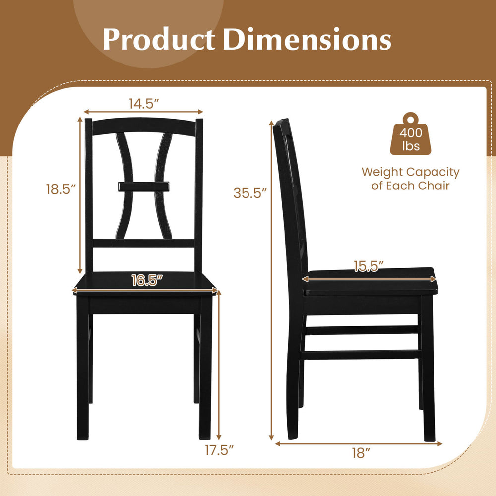 Side view of a black dining chair with a cross backrest, featuring a sturdy rubber wood frame and ergonomic design.