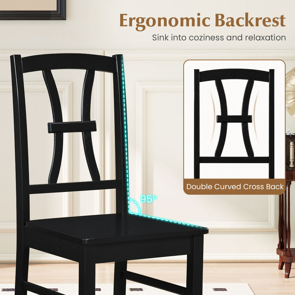 Black dining chair featuring a 95° ergonomic backrest and sturdy rubber wood frame, ideal for kitchen or dining room use.