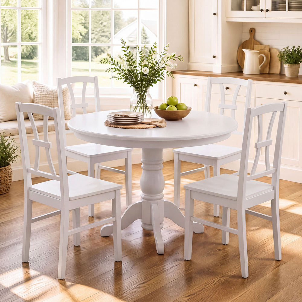 400 lbs Capacity Dining Chair Set of 4 with Cross Backrest and Rubber Wood Frame-White - Gallery View 1 of 8