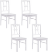 Set of 4 white dining chairs with a cross backrest and sturdy rubber wood frame, perfect for kitchen or dining room use.