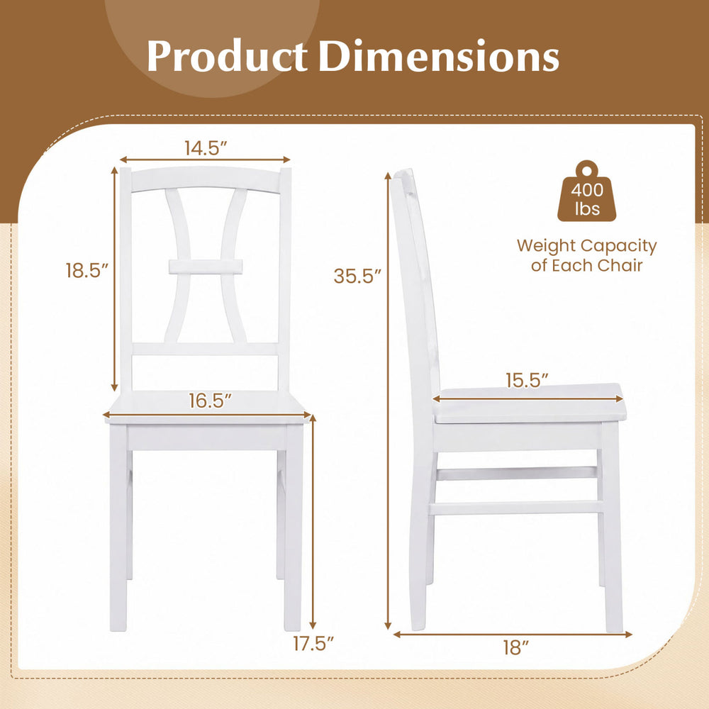 White dining chair with cross backrest, sturdy rubber wood frame, and ergonomic design, suitable for kitchen or dining room.