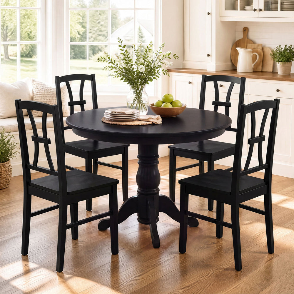 400 lbs Capacity Dining Chair Set of 4 with Cross Backrest and Rubber Wood Frame-Black - Gallery View 1 of 8