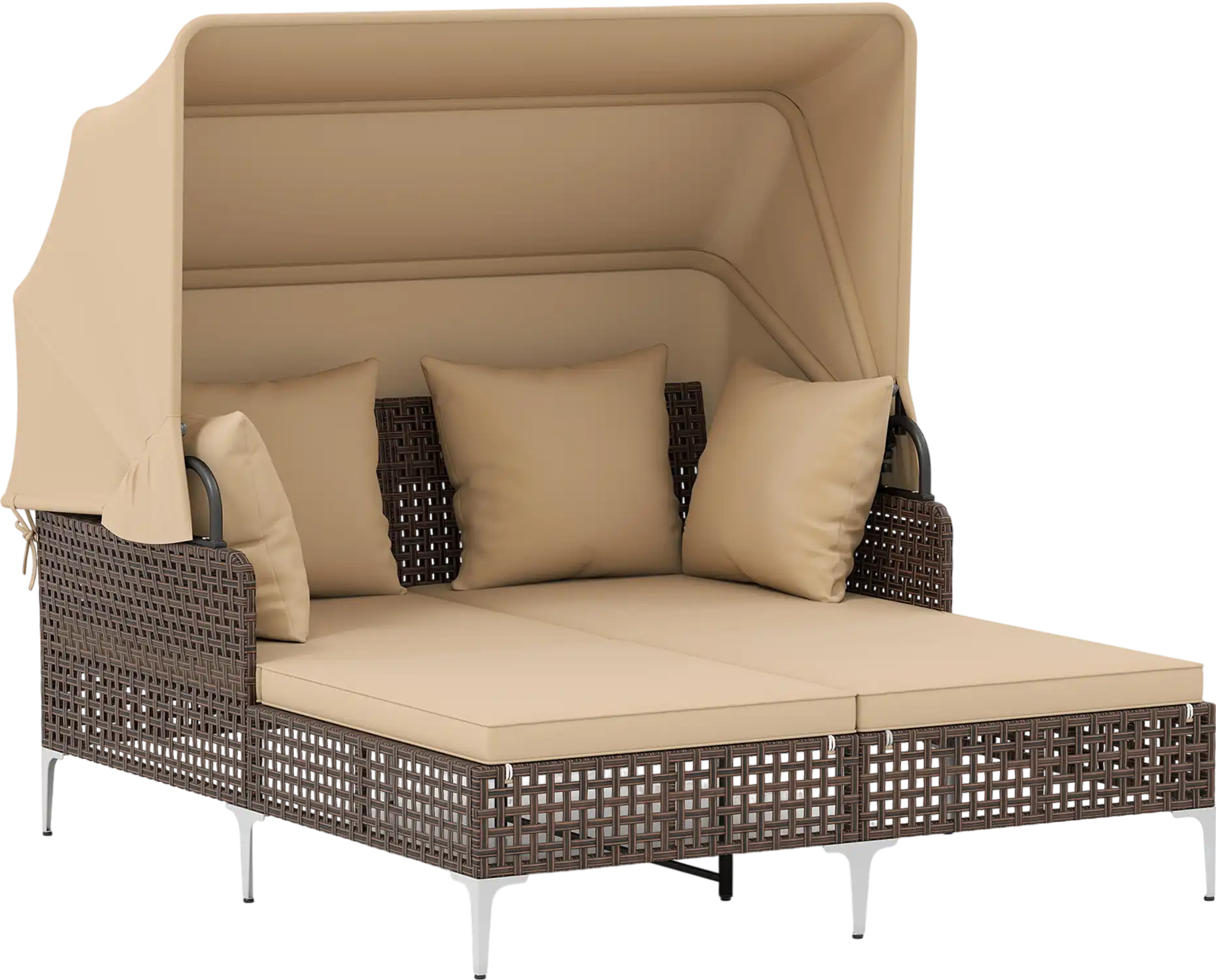 Costway Outdoor Patio Daybed PE Wicker Rattan Chaise Lounge Retractable Canopy 35058523 New