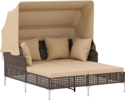 Costway Outdoor Patio Daybed PE Wicker Rattan Chaise Lounge Retractable Canopy 35058523 New