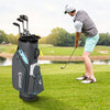 Lightweight gray golf cart bag with 14-way dividers and multiple pockets, ideal for organizing clubs on the course.