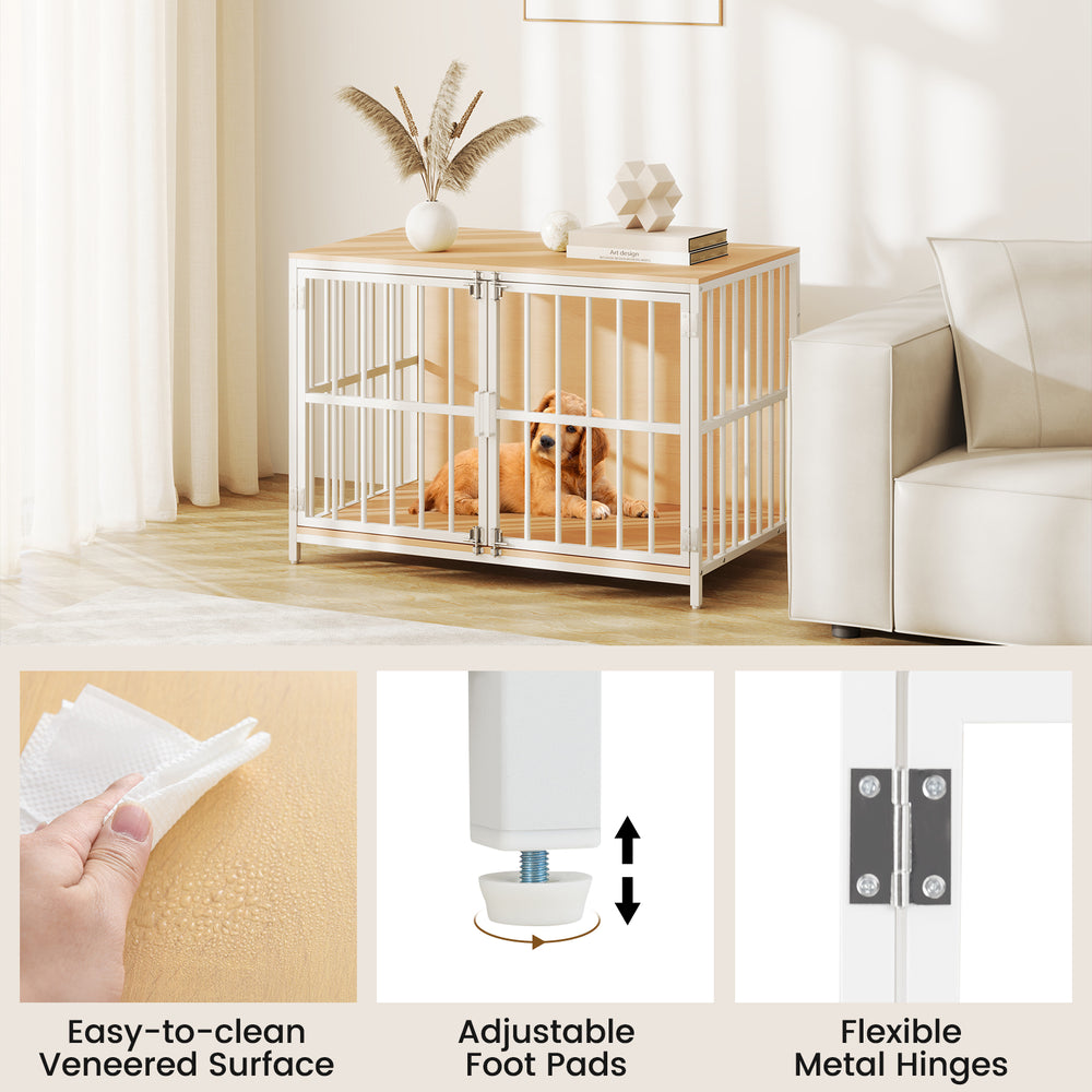 40-inch dog crate furniture with dual lockable doors, easy-to-clean veneered surface, and adjustable foot pads for.