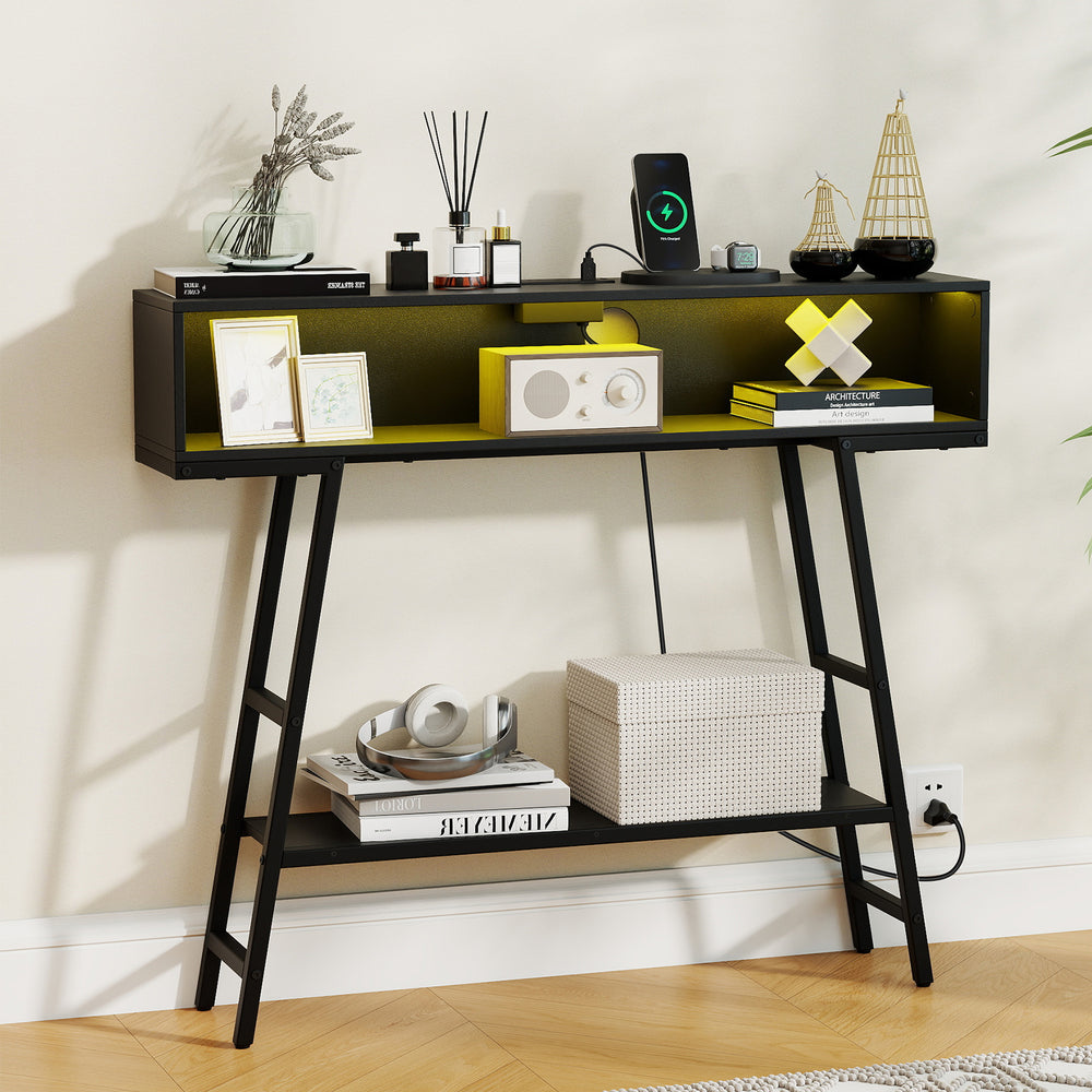 40" Console Table with Charging Station and LED Lights-Black - Gallery View 1 of 11