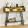 40" rustic brown console table with charging station, LED lights, and open compartments for versatile storage and.