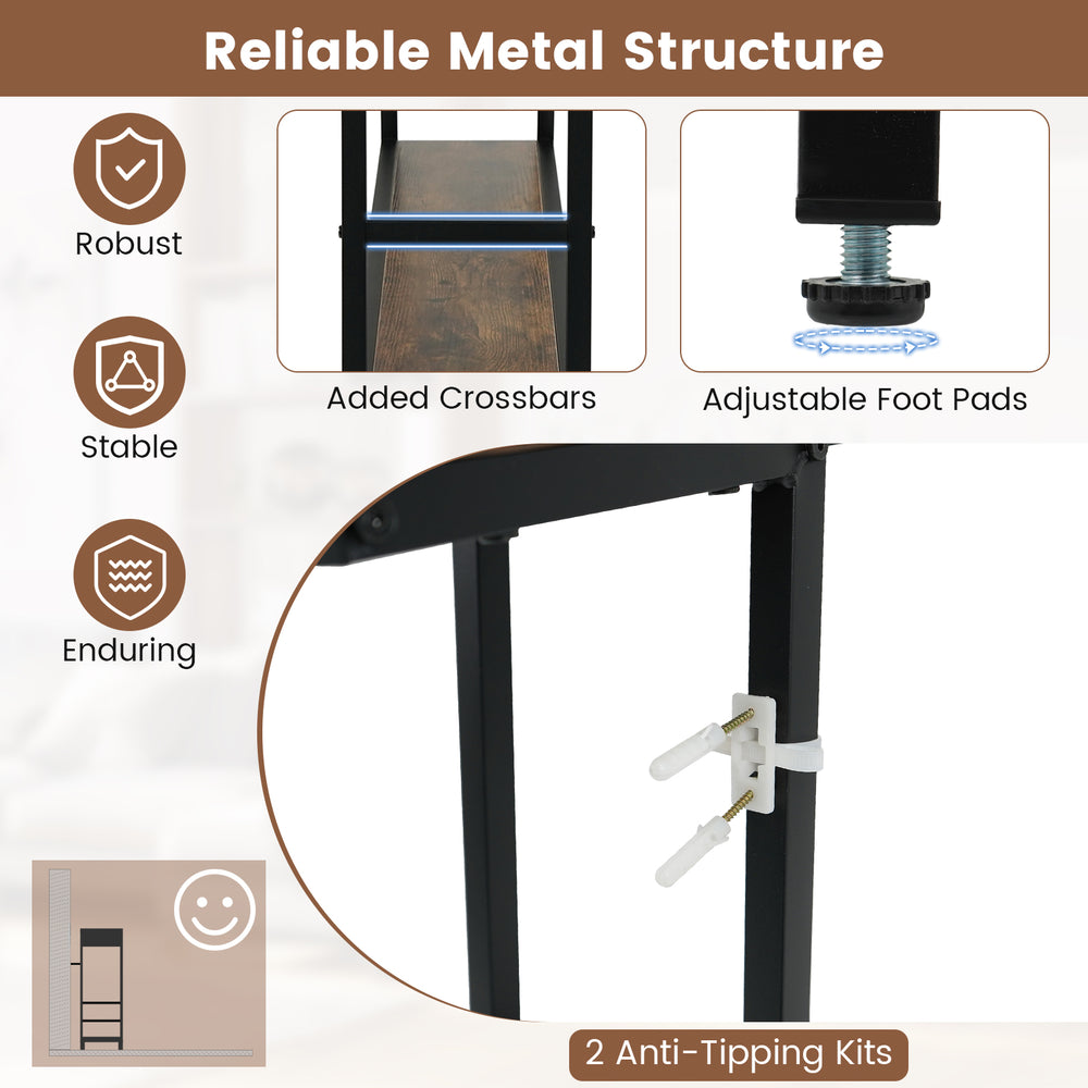 Close-up of the 40" console table's adjustable foot pads and anti-tipping kits, featuring a reliable metal structure.