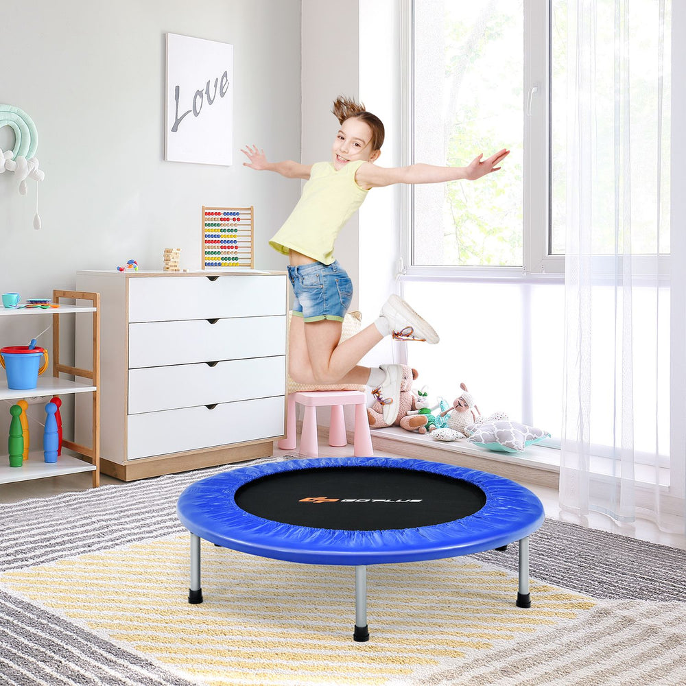 40" Foldable Fitness Trampoline with Safety Pad for Adults and Kids-Blue - Gallery View 1 of 13