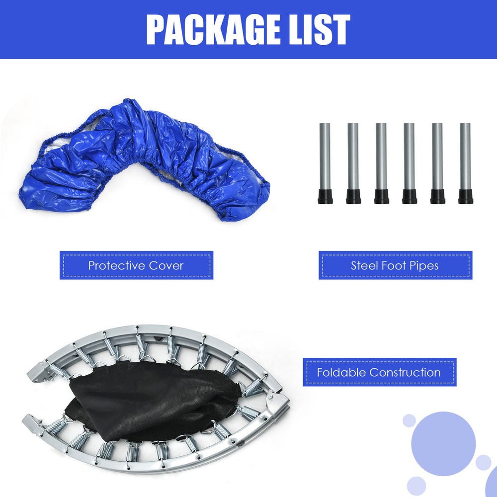 Protective cover and steel foot pipes for the 40" foldable fitness trampoline, designed for safe and fun workouts.