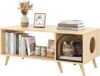 40-inch wooden coffee table with cat house, open storage shelf, and removable cushion for cozy lounging.