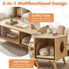 40-inch wooden coffee table with cat house, featuring open storage shelf and cozy padded cushion for pets.