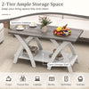 40-inch gray farmhouse coffee table with X-shaped legs, featuring a spacious tabletop and open storage shelf for.