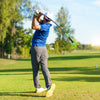 Golf swing trainer aid with weighted head, fiberglass shaft, and ergonomic handle for improving swing balance and.