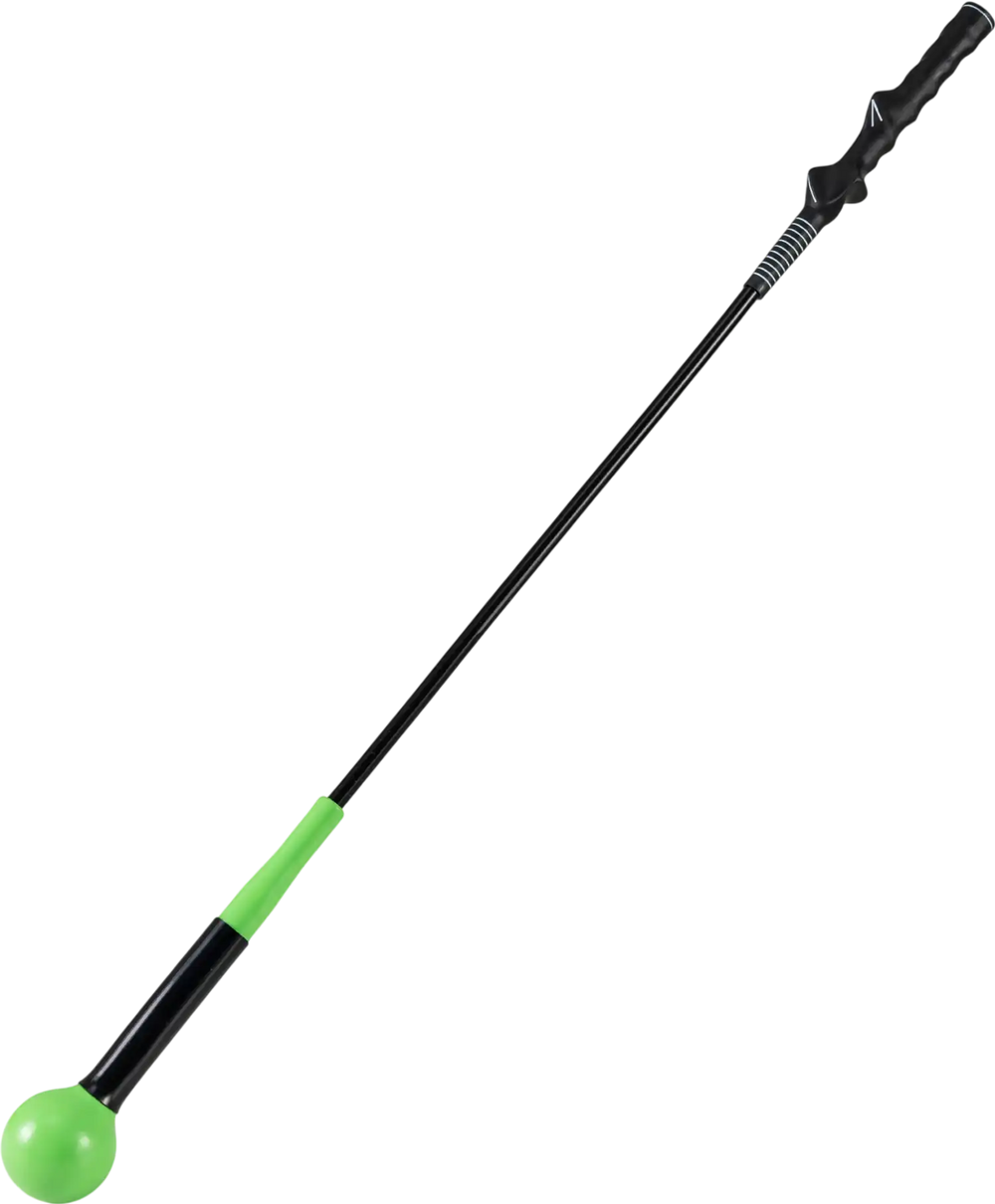 40-inch golf swing trainer aid in green with weighted head, designed for grip and balance, ideal for practice and.
