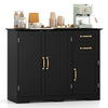 Black modern kitchen sideboard buffet cabinet with gold-tone handles, featuring two drawers and adjustable inner shelf.