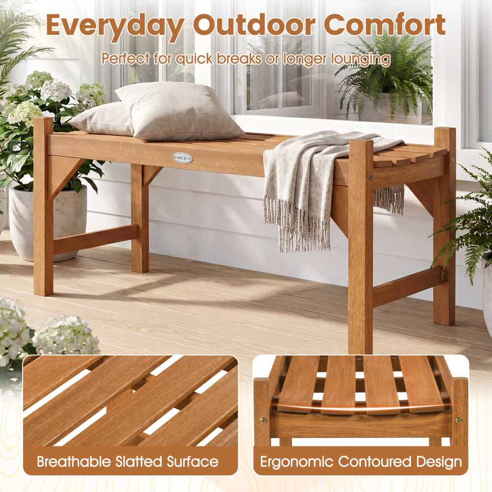 40-inch outdoor bench with slatted contoured seat, perfect for deck entryway lounging and quick breaks.