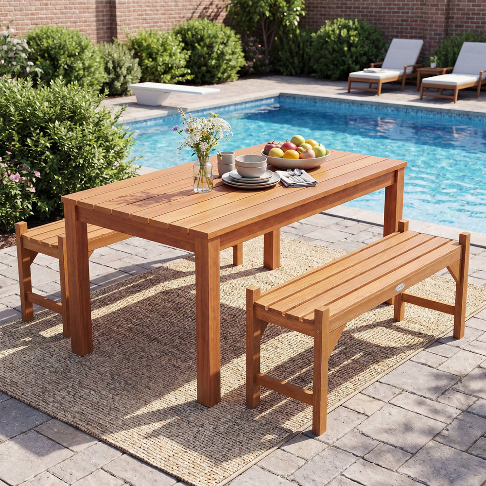 40 Inch Outdoor Bench with Slatted Contoured Seat for Deck Entryway-Set of 2 - Gallery View 1 of 7