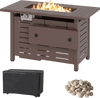 Rectangle gas fire table with removable lid, brown galvanized steel, 48,000 BTU, perfect for outdoor gatherings.