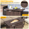Rectangular 40-inch outdoor propane fire table in brown, featuring a removable lid and lava rocks for versatile use.