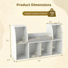 Kids bookshelf with reading nook, featuring 6 open cubes and a removable cushion, perfect for storage and play.