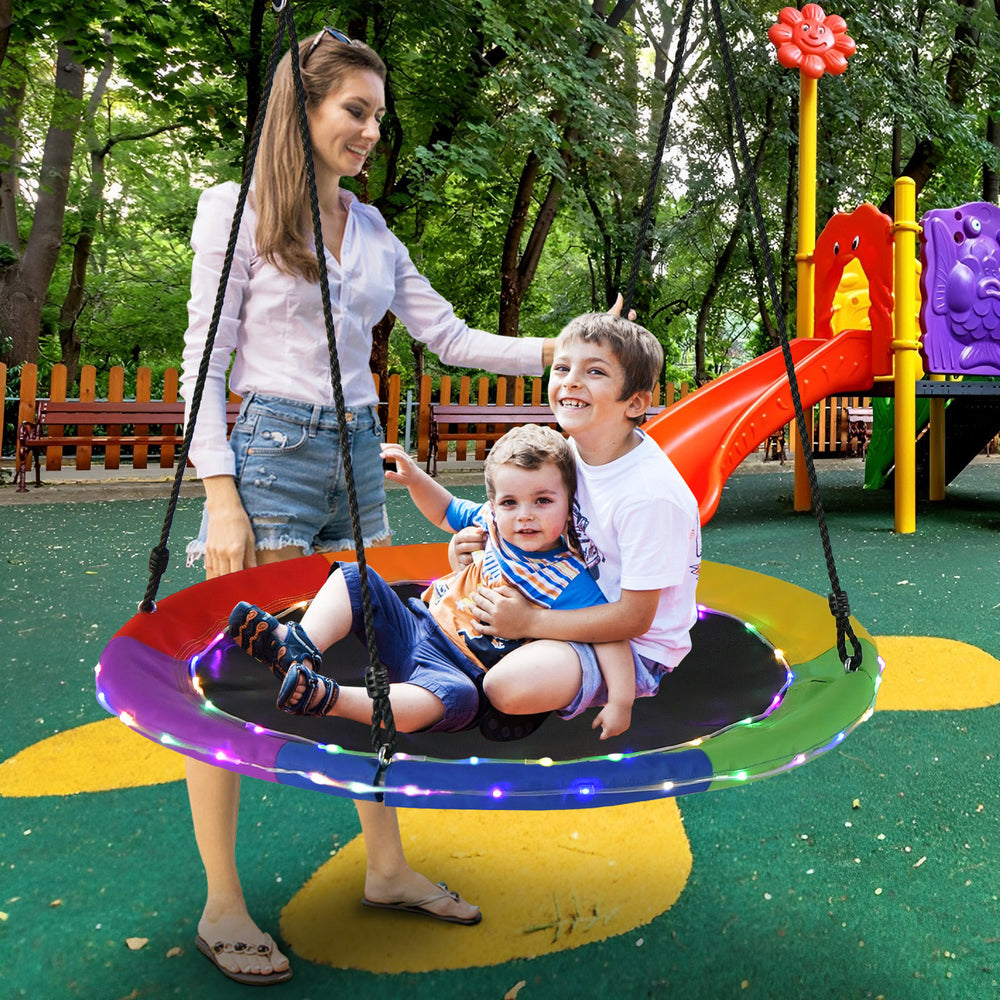 40 Inches Saucer Tree Swing Round with Lights for Kids and Adults-Multicolor - Gallery View 1 of 10