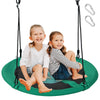Round 40-inch green saucer tree swing with adjustable ropes, accommodating two kids comfortably for outdoor fun.