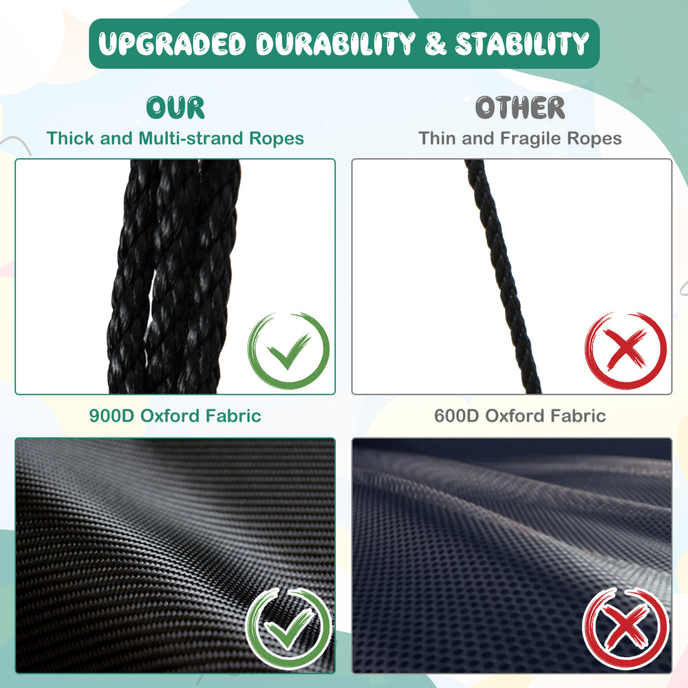 Thick multi-strand ropes and 900D oxford fabric showcase durability for the 40-inch green saucer tree swing.