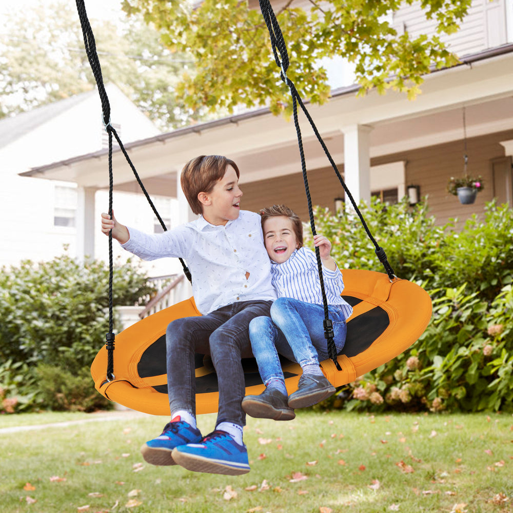 40 Inches Saucer Tree Swing Round with Adjustable Ropes and Carabiners-Yellow - Gallery View 1 of 9