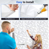 Installation of 3D wall panels with diamond patterns, showcasing adhesive stickers and construction adhesive.