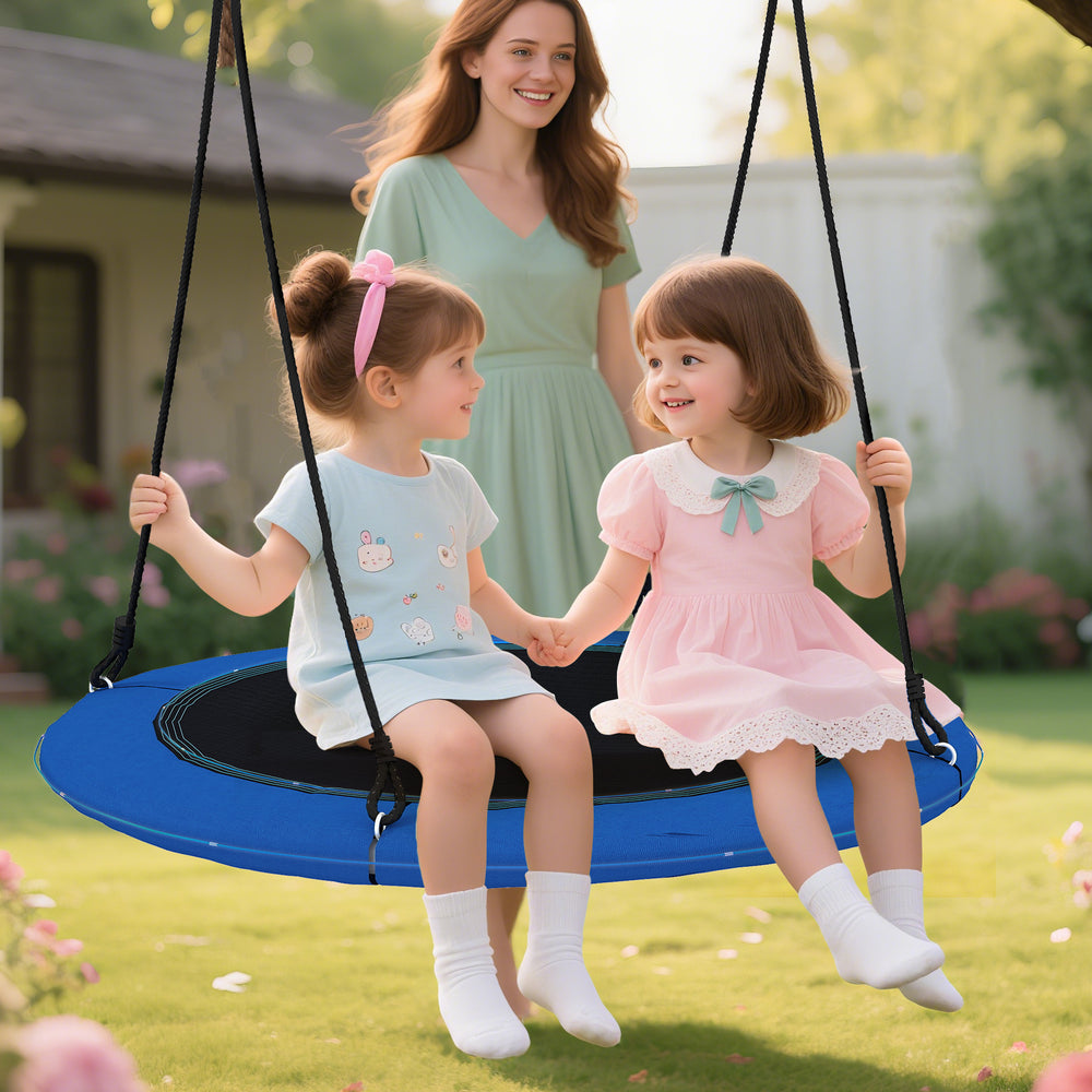 40 Inches Saucer Tree Swing Round with Lights for Kids and Adults-Blue - Gallery View 1 of 10