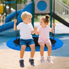 Two children enjoying the 40-inch blue saucer tree swing with lights, promoting balance and coordination in a.