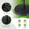 Round outdoor umbrella base with a robust resin base and powder-coated metal pole, ideal for patio and garden use.