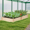 Natural fir wood raised garden bed, 40" x 40", ideal for growing vegetables and herbs in a greenhouse setting.