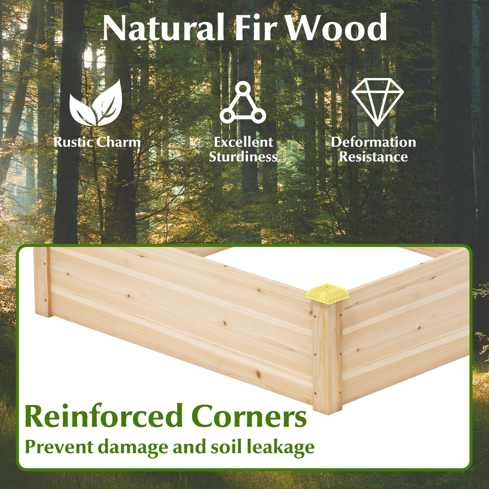 40" x 40" outdoor wood raised garden bed with reinforced corners, made of natural fir wood for growing plants in.