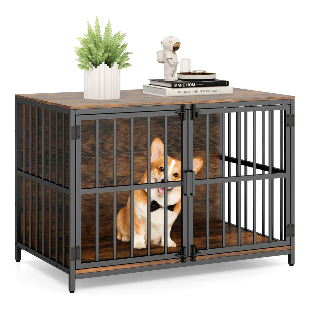40 Inch Dog Crate Furniture Dog Kennel with Dual Lockable Double Doors-Rustic Brown - Gallery View 1 of 9