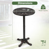 Round cast aluminum patio bar table with intricate patterns, adjustable height, and 110 lbs capacity for outdoor use.
