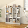 Five-cube floor bookcase in white, featuring various storage sizes and anti-tipping kits for safe home use.