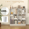 5-cube floor bookcase in white with anti-tipping kits, perfect for books and decorations, ensuring stability and safety.