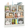 8-cube freestanding bookcase in white for kids, perfect for organizing toys and books in a playroom or classroom.