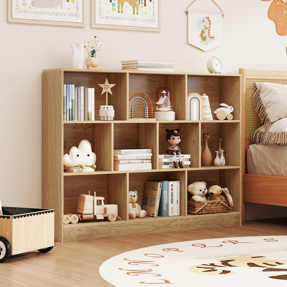 41 inches Wooden Toy Storage Organizer with 10 Cubes for Classroom Daycare Nursery Kindergarten-Natural - Gallery View 1 of 9
