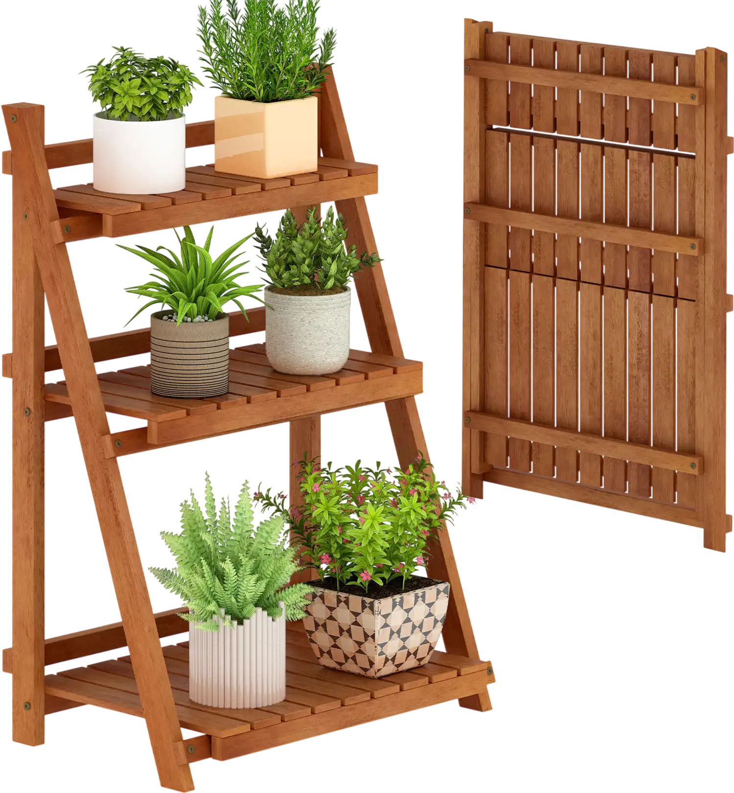 Costway 3-Tier Foldable Solid Wood Plant Stand Patio Balcony 99316192 New