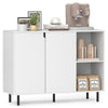White 42-inch sideboard buffet cabinet with adjustable shelves, soft close hinge, and 5 metal legs for stability.