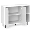 White 42-inch sideboard buffet cabinet with adjustable shelves and soft close hinges, ideal for kitchen or living room.