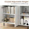 42-inch white sideboard buffet cabinet with 5-level adjustable shelves for organized kitchenware and elegant cut-out.