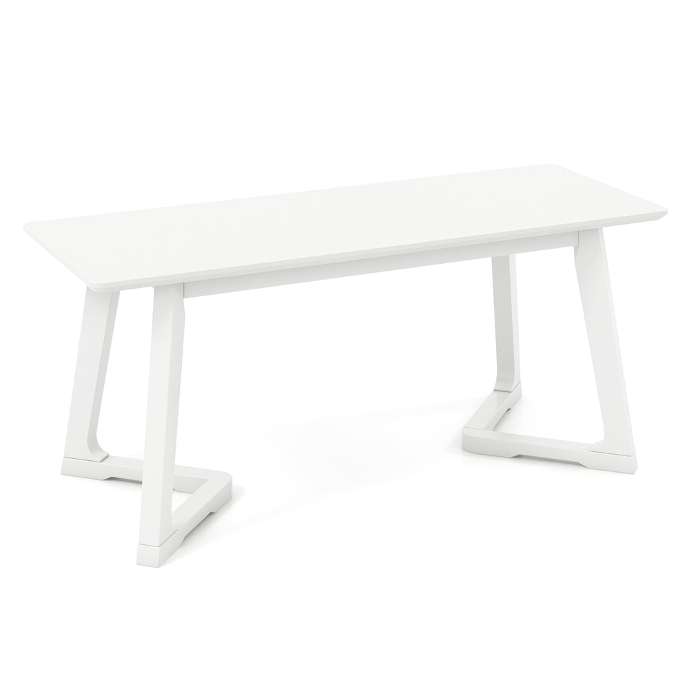 Modern 42-inch white dining bench with rubber wood legs, ideal for entryway or dining room, supports up to 342 lbs.