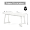Dimensions of the 42-inch white entryway bench with rubber wood legs, supporting up to 342 lbs for versatile use.