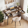 Mid Century Modern writing desk in rustic brown with metal legs and drawers, perfect for home office use.