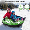 Heavy-duty 42" inflatable snow tube in green, made from durable materials, suitable for kids and adults up to 440 lbs.